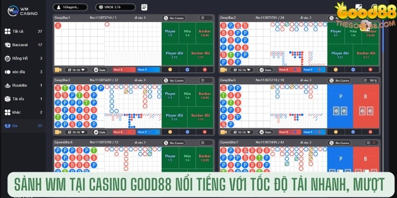 Sảnh WM tại casino Good88 nổi tiếng với tốc độ tải nhanh, mượt 